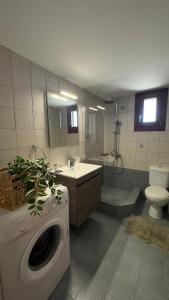 a bathroom with a toilet and a washing machine at Aegean Balcony in Ano Meria