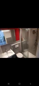 a bathroom with a shower and a toilet and a sink at LIDO dei PINI HOME in Bibione