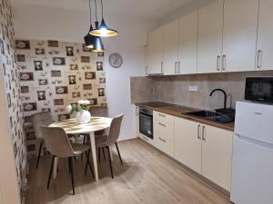 a kitchen with a table and chairs and a sink at Apartment Novi-Solaris in Herceg-Novi