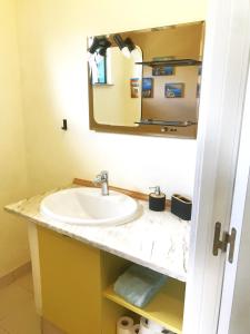 een badkamer met een wastafel en een spiegel bij Vila da Paixão in Pedraça