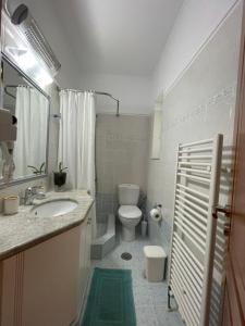 een witte badkamer met een toilet en een wastafel bij My Paradise in Asíni