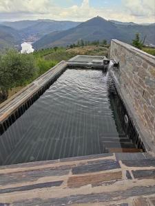una piscina de agua con montañas en el fondo en Grande Vista Douro, en Valença do Douro