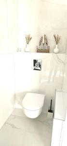 ein weißes Bad mit WC im Zimmer in der Unterkunft Chambres des délices in Villetelle