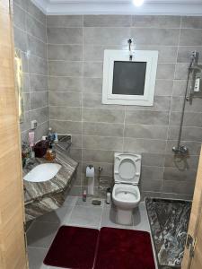 TV y baño con aseo y lavamanos. en داون تاون العلمين الجديدة en ‘Ezbet `Abd el-Ḥamîd