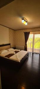 a bedroom with a large bed and a window at Silver in Hunedoara