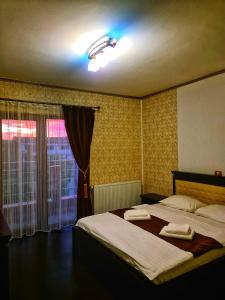 um quarto com 2 camas e uma janela em Silver em Hunedoara