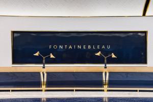 a sign for the front of a train in a station at Fontainebleau Las Vegas in Las Vegas