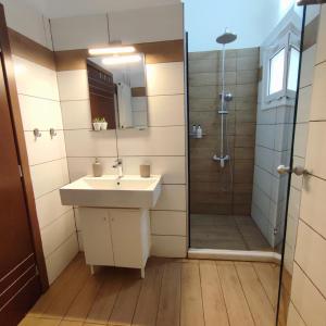 łazienka z umywalką i prysznicem w obiekcie Preveza Mosaic House w Prewezie