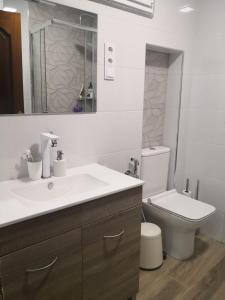 a bathroom with a white sink and a toilet at O RECUNCHO DE MORA in Ribeira +14 photos