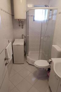 a bathroom with a shower and a toilet and a sink at Apartments with parking space Gajac, Pag - 22921 in Novalja