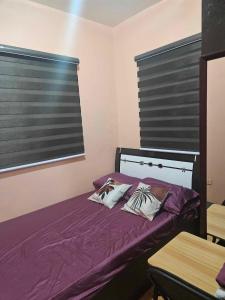 a bedroom with a purple bed with two pillows on it at Mel's Place 2BR Apartment Unit2 in Batangas City in Batangas City
