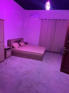 ein Schlafzimmer mit einem Bett in einem lila Zimmer in der Unterkunft Villa Dakar 200 m plage in Dakar