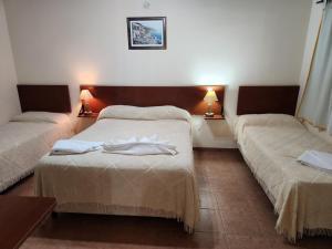 聖奧古斯汀的住宿－Hotel LasNegritas，一间设有两张床和两盏灯的房间