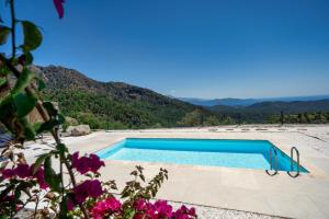 a swimming pool with a view of a mountain at The Box House & Charming Private Tiny House & Pool in Göcek