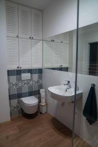 a bathroom with a sink and a toilet at Puck Nexo apartament u Doroty 2os in Puck +7 photos