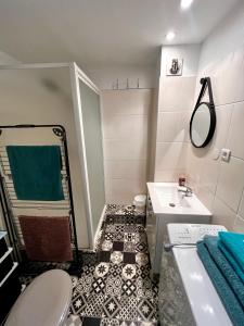 a small bathroom with a toilet and a sink at Le Topaze Studio in Saint-Pierre