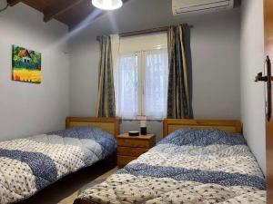a bedroom with two beds and a window at Villa Reni in Limenaria