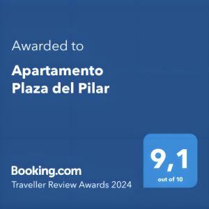 un écran bleu avec le texte attribué à l'appareil plaza del pilar dans l'établissement Apartamento Plaza del Pilar, à Saragosse