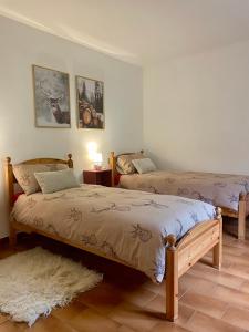 1 dormitorio con 2 camas y alfombra en Casa Lorenzo en Sondalo