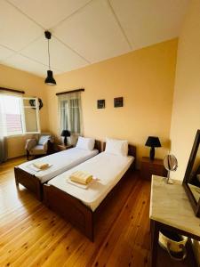 a bedroom with a large bed in a room at Casa de Pera in Mytilini