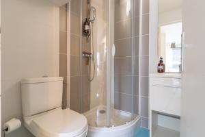 ein Bad mit einem WC und einer Dusche in der Unterkunft Le Seafront - Charmant studio in Arcachon