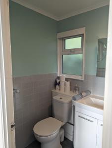 a bathroom with a toilet and a sink at Springside Chalet20 in Tywyn +28 photos