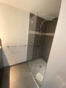 een douche met een glazen deur in een badkamer bij APPART Tropez 1 in Saint-Tropez +11 foto's
