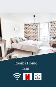 Postel nebo postele na pokoji v ubytování ROOMS HOME CSM Suite privée avec terrasse et Suite privée 2 chambres jusqu'à 3 chambres et 1 à 8 personnes