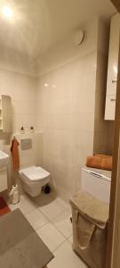 y baño con aseo y lavamanos. en Apartament Polonijna, en Cracovia