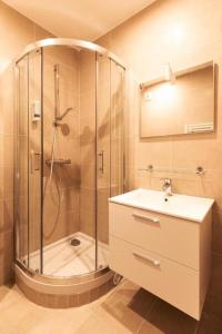 a bathroom with a shower and a sink at Le Val D'or & Le Theatre in Suresnes