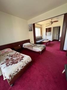 貝魯特的住宿－Rawche 30 Apartments，酒店客房,设有两张床,铺有红地毯。