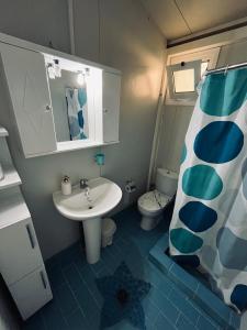 La petite salle de bains est pourvue d'un lavabo et de toilettes. dans l'établissement Elia’s house, à Ligia