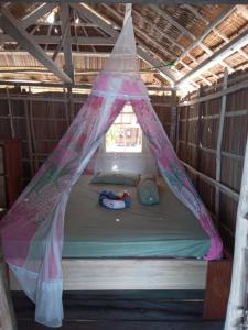 Ce lit se trouve dans un dortoir doté d'une moustiquaire. dans l'établissement West Mansuar Homestay, à Pulau Mansuar