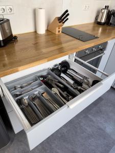 Kuchyň nebo kuchyňský kout v ubytování Exklusives Leipzig City Apartment Urban