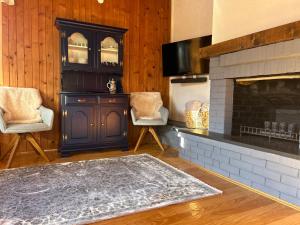 a living room with a fireplace and a tv at Vacation house Polane in Delnice