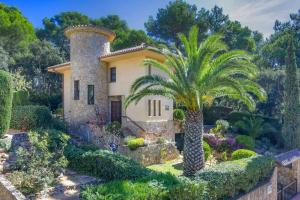 una casa con una palmera en un jardín en La Torreta, en Palafrugell