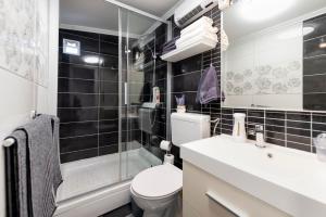een badkamer met een toilet, een wastafel en een douche bij Studio Apartment Sunce in Rovinj +33 foto's