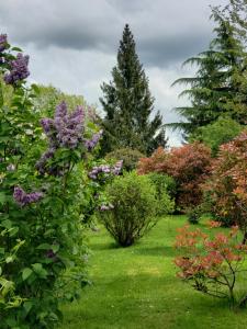 un jardín con flores y árboles coloridos en Maison de Paille, en Ceton