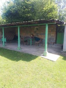 a picnic shelter with a table and chairs in a yard at HOLIDAY HOME - NEGREVO in Pehčevo