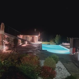 a swimming pool in a yard at night at Ca' del magu in San Michele Mondovì