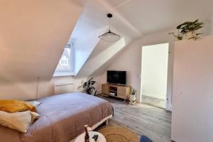 a bedroom with a large bed and a tv at Cosy Rent Strasbourg saint Florent proche Gare in Strasbourg