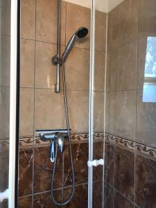 a shower in a bathroom with a shower head at Appartement coquet dans maison individuelle in Lisses