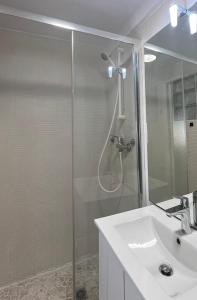 a bathroom with a shower and a white sink at Cœur de CANNES centre ville in Cannes +37 photos