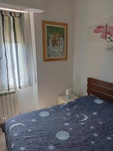 a bedroom with a bed with a tiger picture on the wall at Camere ANNA in Florence