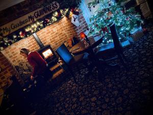 a man sitting at a bar with christmasmas decorations at The Red Lion in Holbeach +4 photos