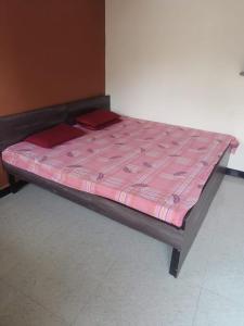 ウッジャインにあるKailash kuti Guest Houseのピンクのマットレスが備わるドミトリールームのベッド1台分です。