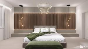 - une chambre avec un lit et un lustre dans l'établissement Brand new amazing home never used, à Orlando