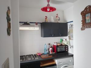 una piccola cucina con piano cottura e forno a microonde di Malvasia room and apartment a Brindisi