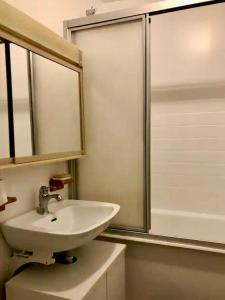 La salle de bains est pourvue d'un lavabo et d'une douche. dans l'établissement Private room near Metro 5 Bobigny, à Bobigny