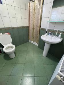La salle de bains est pourvue de toilettes et d'un lavabo. dans l'établissement Cheia Sufletului, 